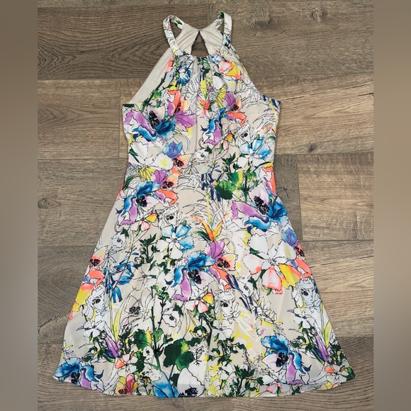 EXPRESS Womens Size 2 Watercolor Floral Fit Flare  Dress Y2K Party Going Out - Picture 2 of 15